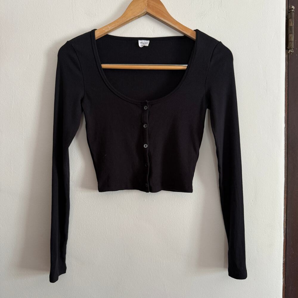 WILFRED Free | Aritzia | Black Cropped Button front ribbed cardigan | Small
